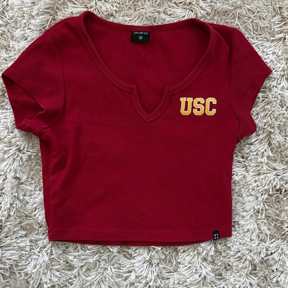 USC Trojans Red Ribbed Cropped Tee Crop Top Size M